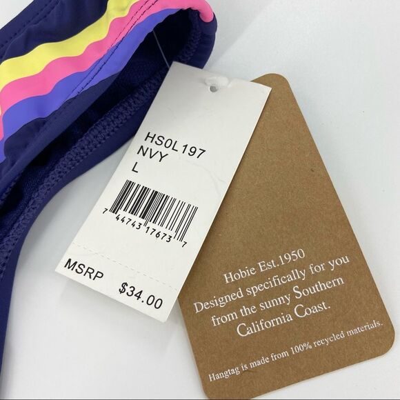 Hobie Navy Hipster Heritage Striped Cheeky Bikini Bottom Large - Picture 5 of 10